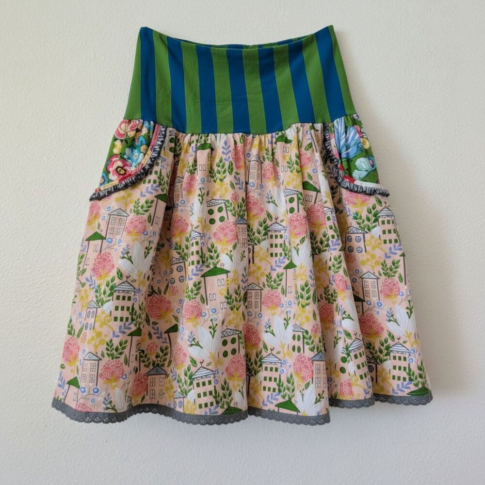 Matilda Jane Skirt Women S Floral House Print Striped Pocket Lace Boho